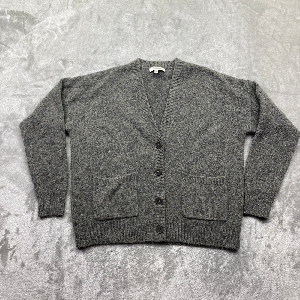 Madewell Grey Wool Blend V-Neck Button Front Cardigan Sweater XXS Heathered Grey